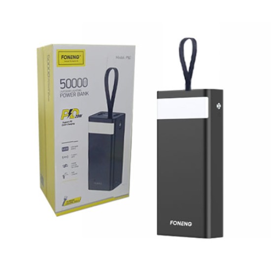 POWER BANK FONENG P50 COM 5 SAÍDAS E LUZ DE FLASH 50000MAH 20W PRETO